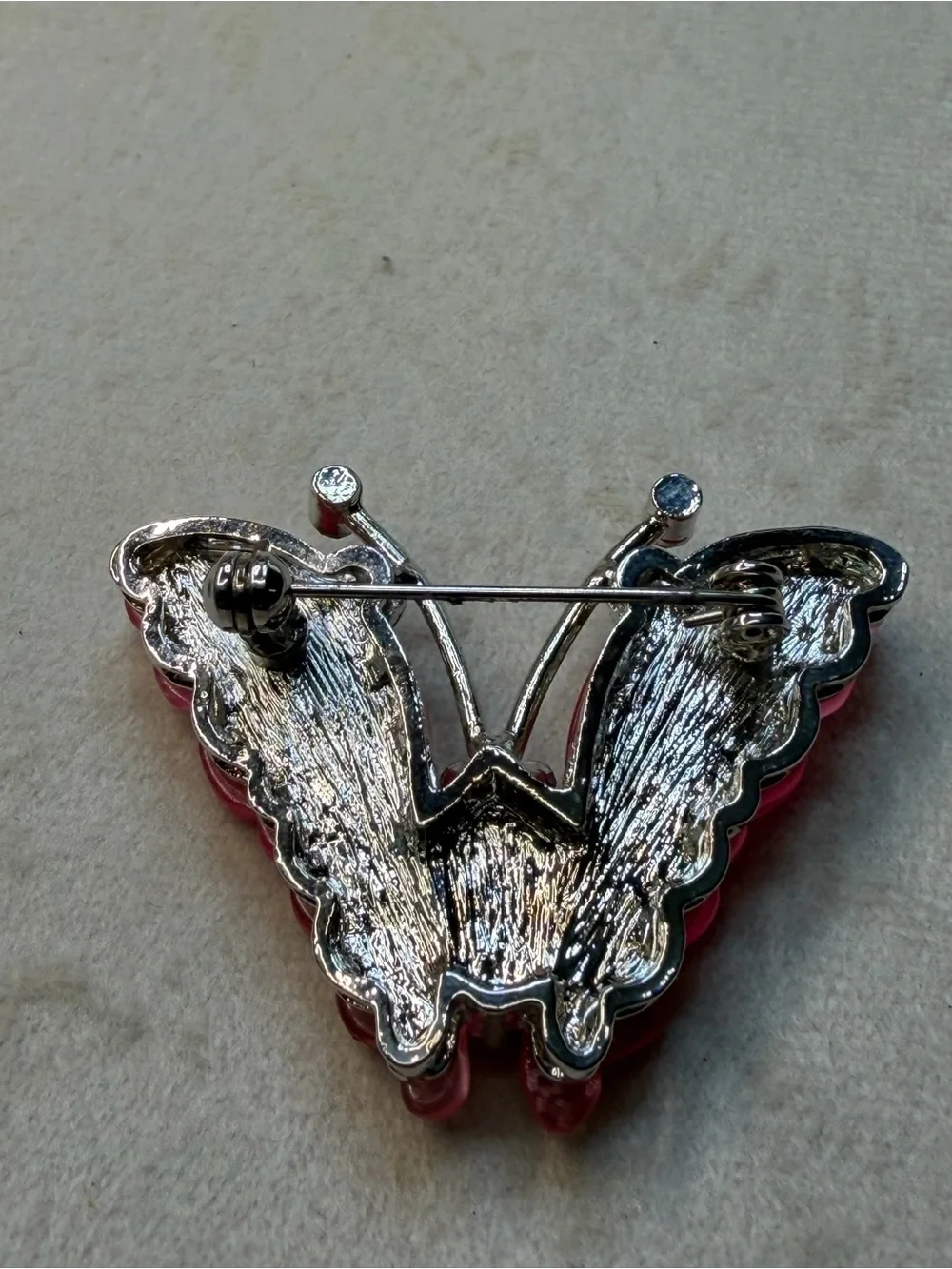 Pink Butterfly Brooch with Rhinestone Accents